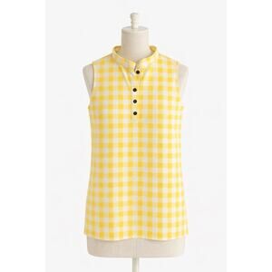 ANN TAYLOR Yellow White Gingham Sleeveless Henley Top Women’s Small Cotton Blend